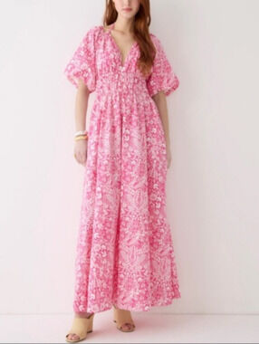 NWT J Crew Collection Open Back Smocked Waist Pink Mermaid Floral Maxi Dress M
